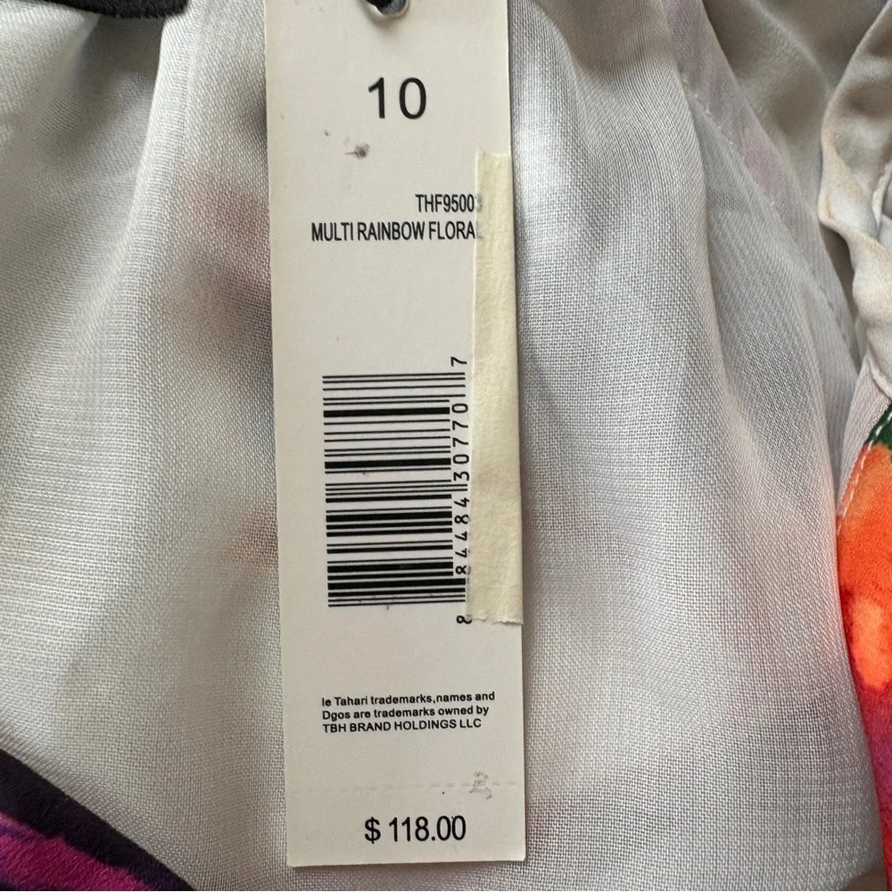 Tahari Floral Midi Dress Women’s Size 10 NWT White Multicolor Long Sleeve - Picture 5 of 6
